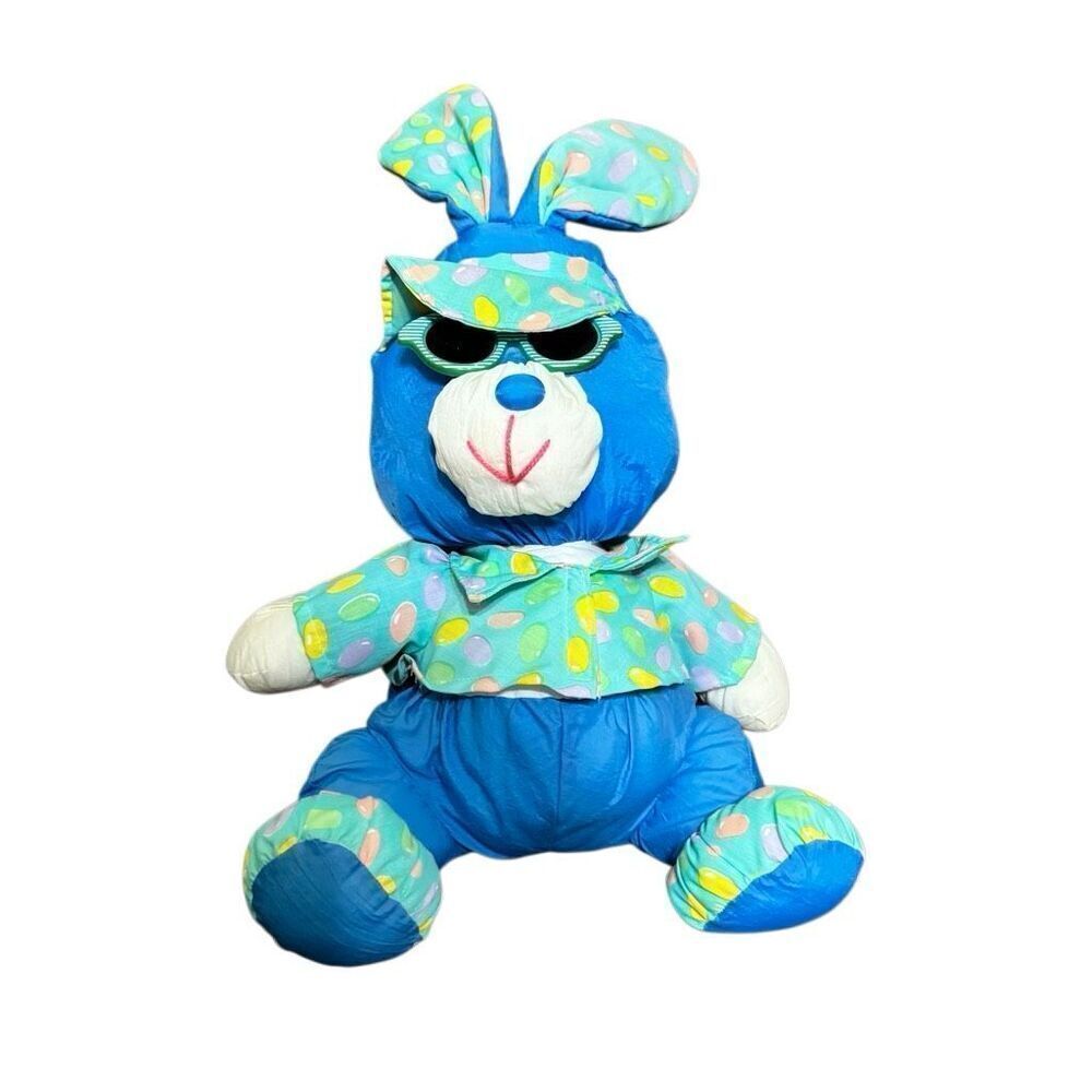 Blue Rabbit Easter Bunny Plush Jellybean Outfit Parachute Nylon Vintage 80s
